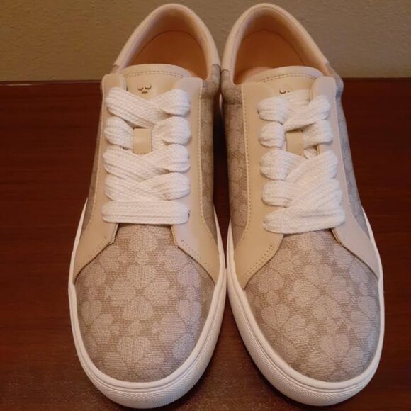 Kate Spade Erin Spade Flower Printed Leather Sneaker - Dark Mushroom Cap NIB - Picture 3 of 8